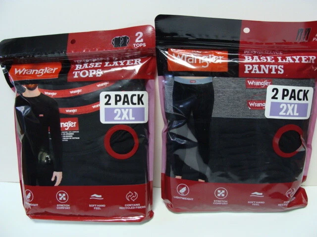 NWT Men's Wrangler Performance Base Layer Size 2XL Tops Pants Two Pack Black NEW