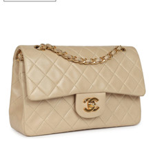 Vintage Chanel Small Classic Double Flap Beige Lambskin Gold Hardware