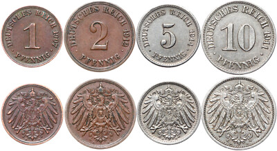 German Empire - Collection - BUNDLE Set - 4 Coins 1 2 5 10 Pfennig 1890-1916 LOT