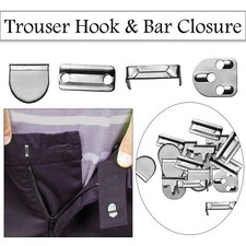 10-100X Silver Trouser Hook And Bar 8mm Closure Non Sew For Dresses Skirts Pants