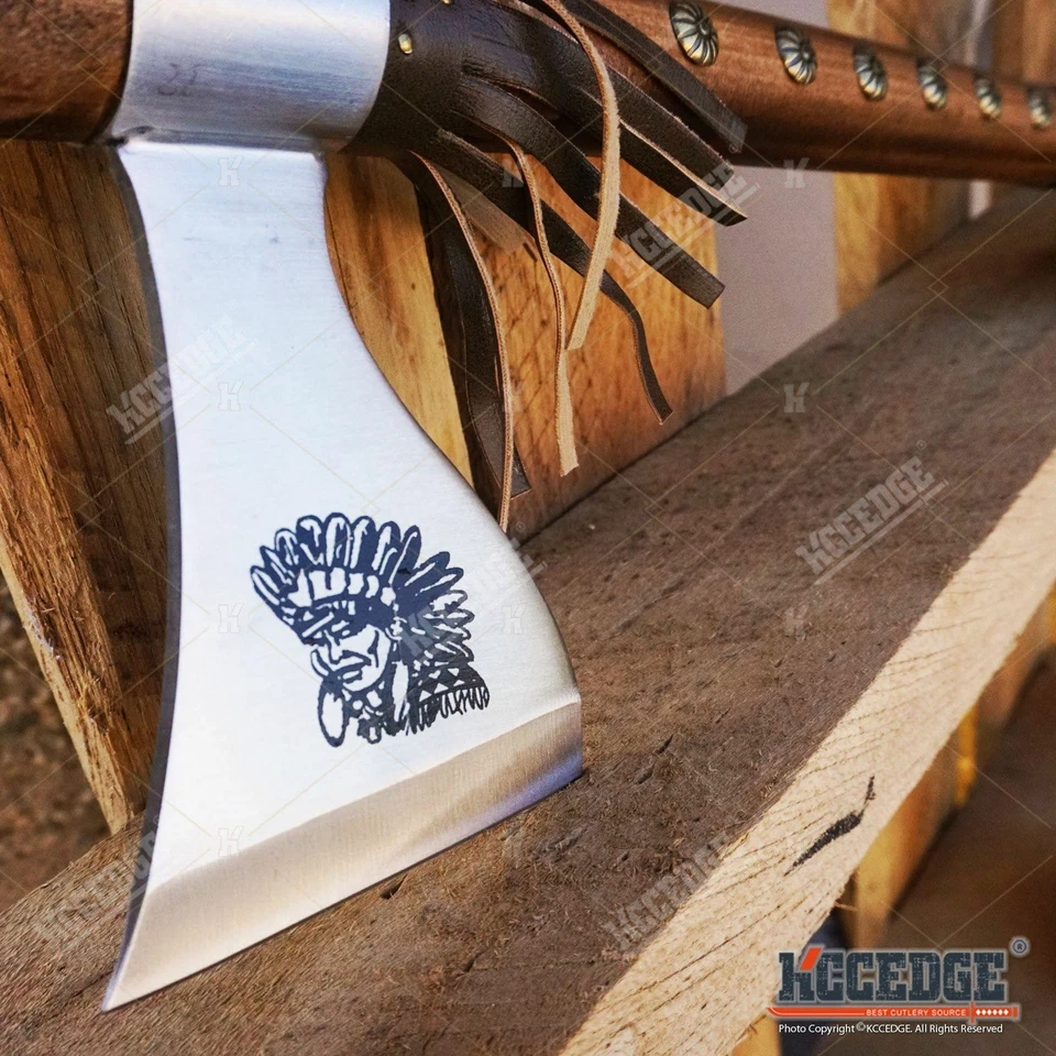 19" NATIVE AMERICAN PEACE PIPE TOMAHAWK Replica HATCHET with Functional Pipe - Image 3 of 4