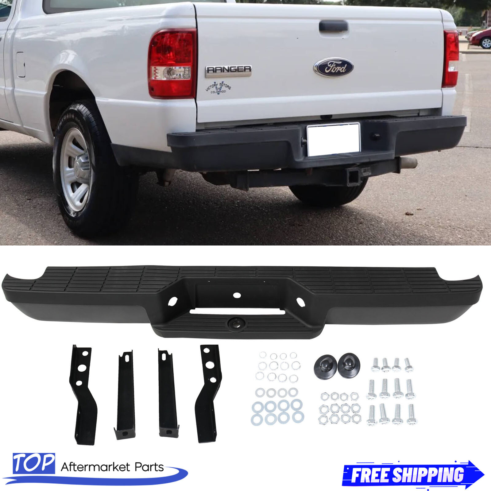 Stepside Ranger Rear Bumper Black Complete Rear Step Bumper For 1993-2011 Ford Ranger Fleetside ...