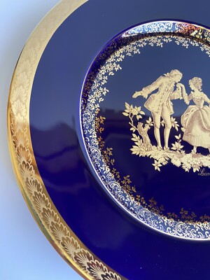 LIMOGES CASTLE France Cobalt Blue 24KT Gold Courting Couple