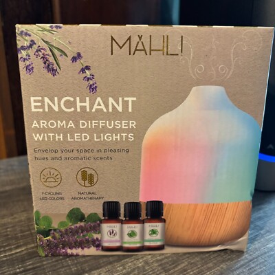 MAHLI Enchant Aroma Diffuser - 7 Color Cycling LED Lights 3 Oils & 6 Scent Pads