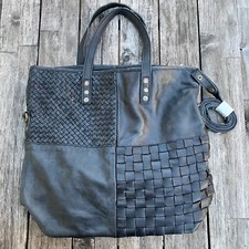 Viola Castellani Shoulder Bag Basket Weave Patch Work Italian Leather Black Euc!