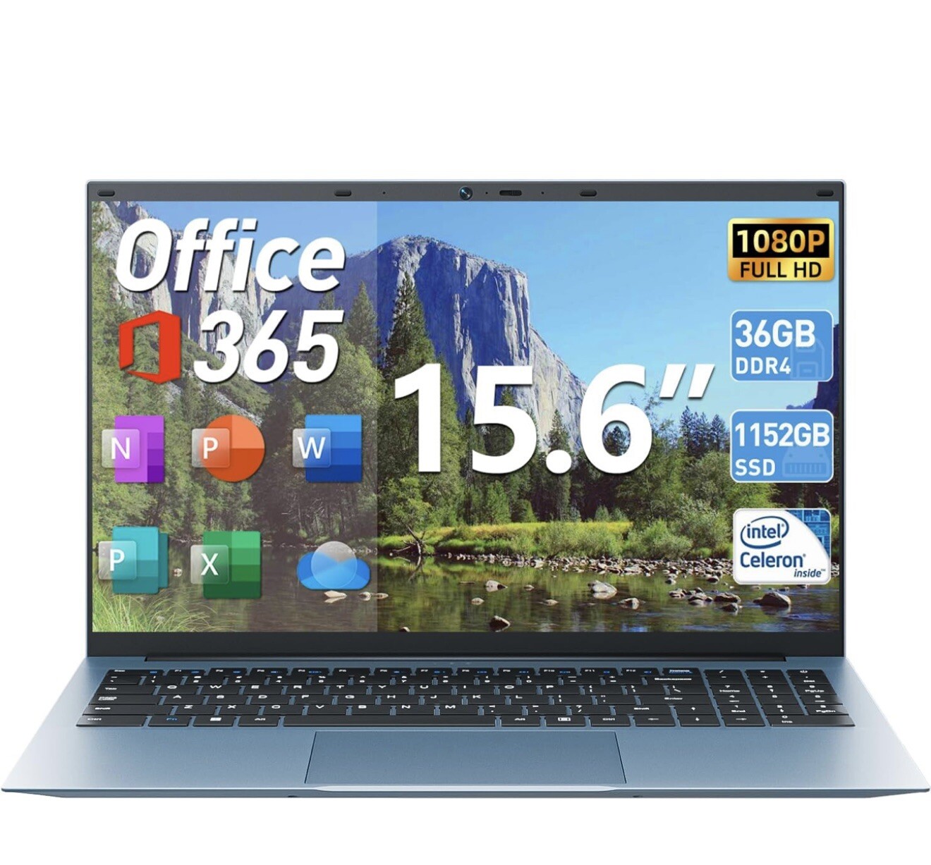 15.6 Inch Laptop with 32 GB RAM, 1152GB SSD, Celeron N5095, 180 Angle Opening