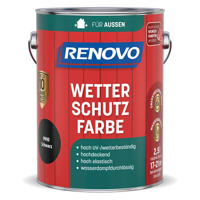 Renovo Wetterschutzfarbe schwarz 9900  2,5 l  Deckfarbe