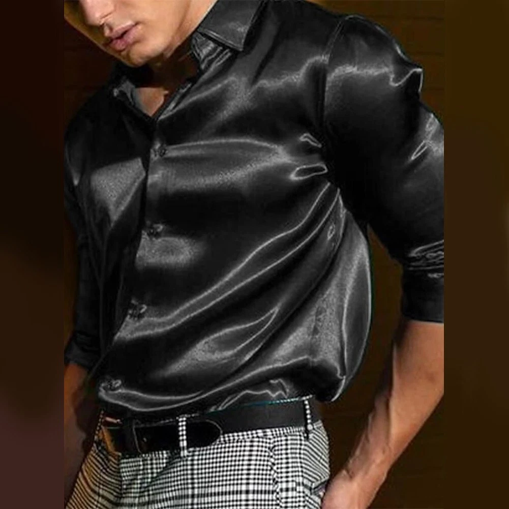 Mens silk hotsell black dress shirt