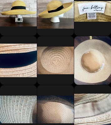 Four Buttons Straw Sun Hat Wide Brim Black Ribbon Coastal Chic One Size Summer Generic Wide Brim Straw Hat, Women main image 2