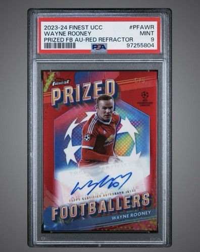 WAYNE ROONEY /5 AUTO RED PRIZED FOOTBALLERS 2023-24 Topps FINEST UCC PSA 9 POP 1