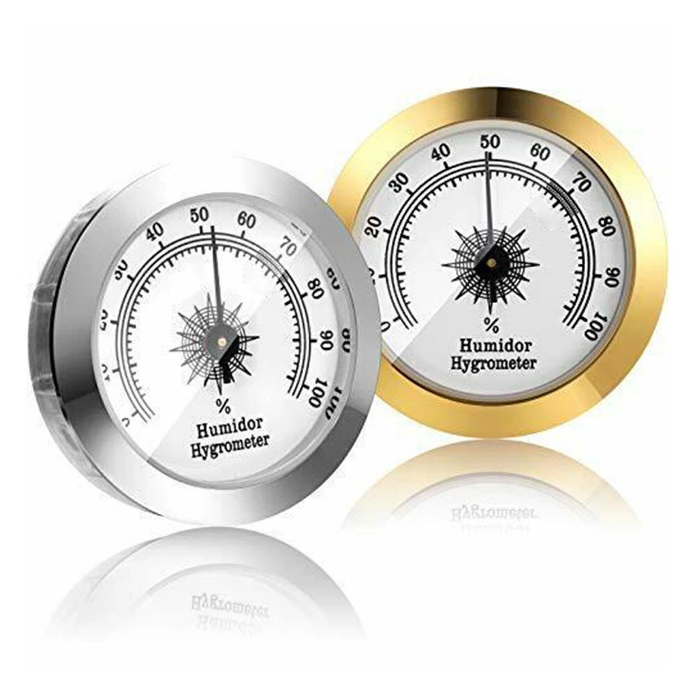 2 PCS Gold and Silver Frame 2 Analog Hygrometer for Cigar Humidor  Replacemen^