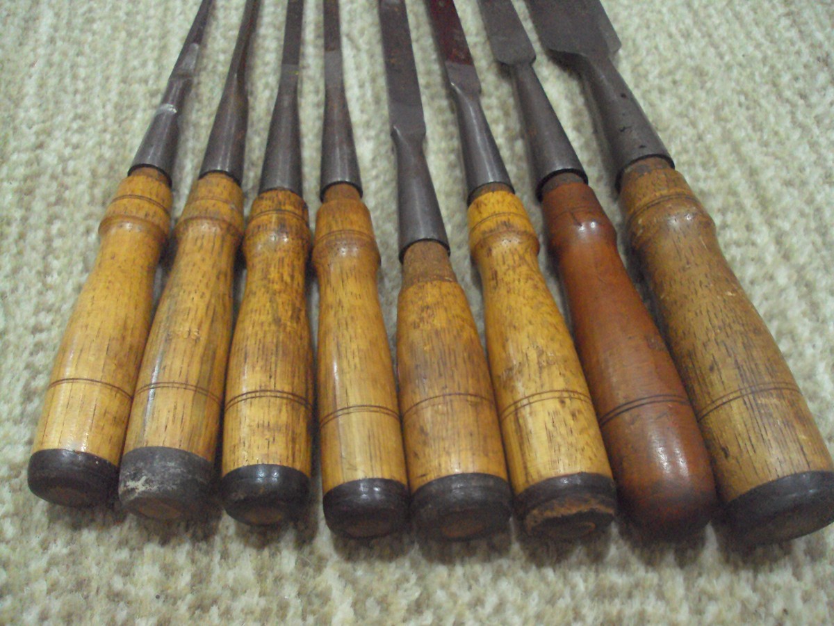 8 VINTAGE CHISEL LOT CHARLES BUCK BROS D R BARTON US ESTATE WOOD