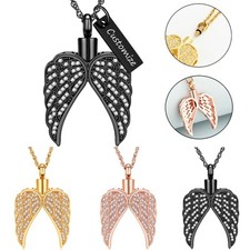 Angel Wing Cremation Necklace for Ashes Crystal Memorial Urn Pendant Ash Holder
