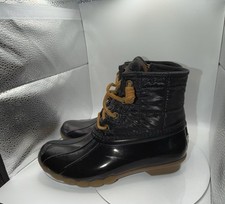 Sperry Top-Sider Women's Black Waterproof Duck Rain Boots Zip Lace-Up US 5