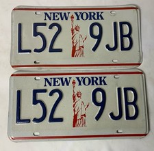 Vtg New York License Plate Pair - Statue of Liberty, Lady Liberty - L529JB, Set