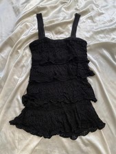 Y2K Black Crochet Tiered Tank Top Boho Fairy Whimysgoth Small