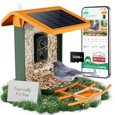 Smart Bird Feeder with Camera, Solar Powered, Free AI Identify Auto Video Green