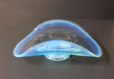 Fostoria Caribee Blue Seascape Opalescent Folded Bowl Dish