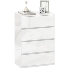 HOMCOM Bedroom Chest of Drawers, High Gloss 4 Drawers Dresser, White