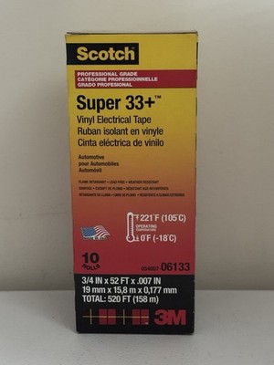 (10 PACK) 3M Scotch Super 33+  Vinyl Electrical Tape 06133 I 3/4''X 52FT