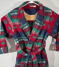 Vtg Adonna Colorful Aztec Southwestern Bathrobe One Size Cotton Belted Made USA