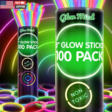 100 Glow Sticks Bulk Party Pack, 8" Halloween Glow Bracelets and Necklaces