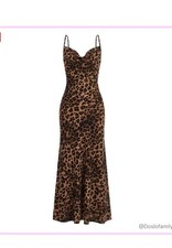 SHEIN Long Maxi Dress Womens Leopard Print Draped Neck Sleeveless M