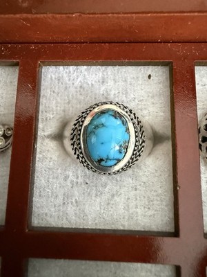 Atemberaubender Nishapuri Perser Türkis Ring 925 Silber