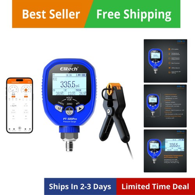 #ad PRO Digital Low Pressure Gauge w Temp Clip Wireless HVAC Single Manifold fo... $209.88