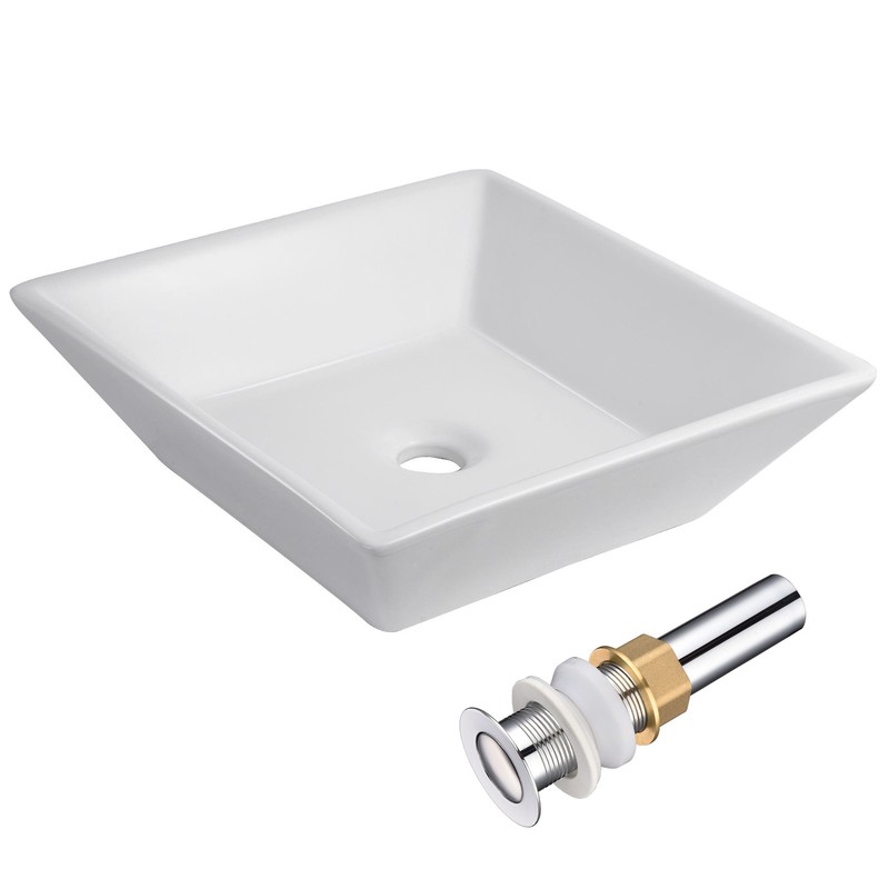16" Bathroom Vessel Sink Porcelain Ceramic Pop up Drain Countertop Vanity Basin
