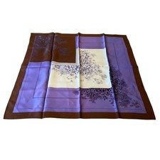 Vtg Scarf Acetate Japan Hand Rolled Edges Purple Brown Cream 26 X 26  