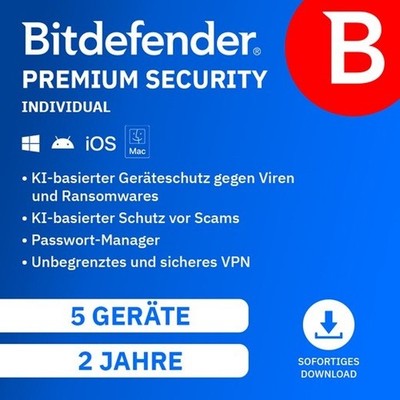 Bitdefender Premium Security Individual / 5 Geräte / 2 Jahre / KEY (ESD)