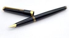 VINTAGE MONTBLANC 121 FOUNTAIN PEN IN BLACK 18K GOLD OBLIQUE MEDIUM NIB GERMANY