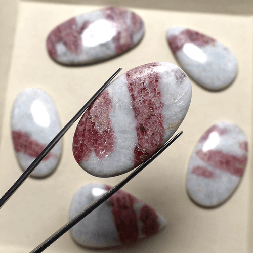 Elegant Pink Tourmaline Quartz 33-41mm Cabochon – 6 Pcs Polished Loose Gemstones - Picture 9 of 12