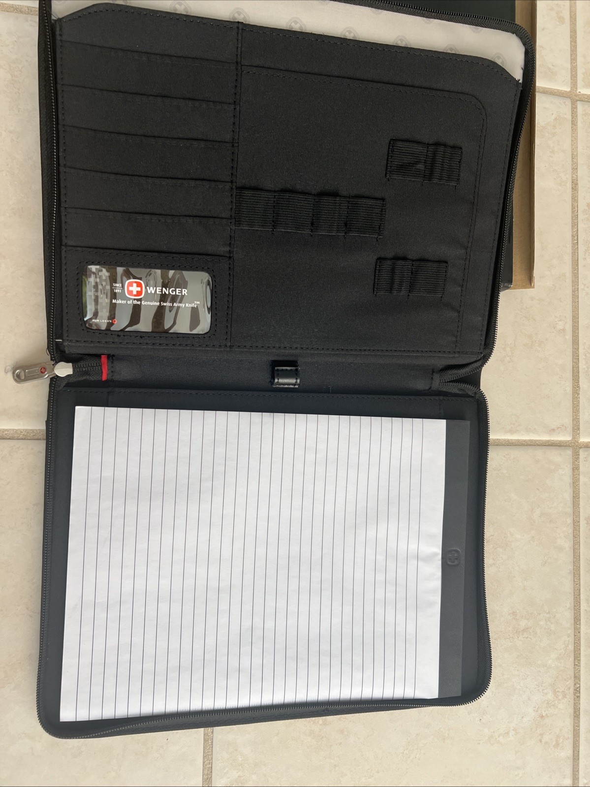New Wenger Swiss Army Leather Portfolio Organizer &bull; Presentation Padfolio Black