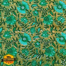 E-Tailor Indian Cotton Voile Fabric Floral Green 1 Yard Block Print
