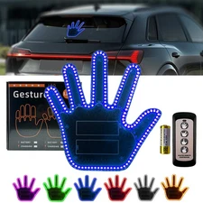 LED Fun Finger Hand Gesture Light with Remote Car Window Sign Hand Light Blue