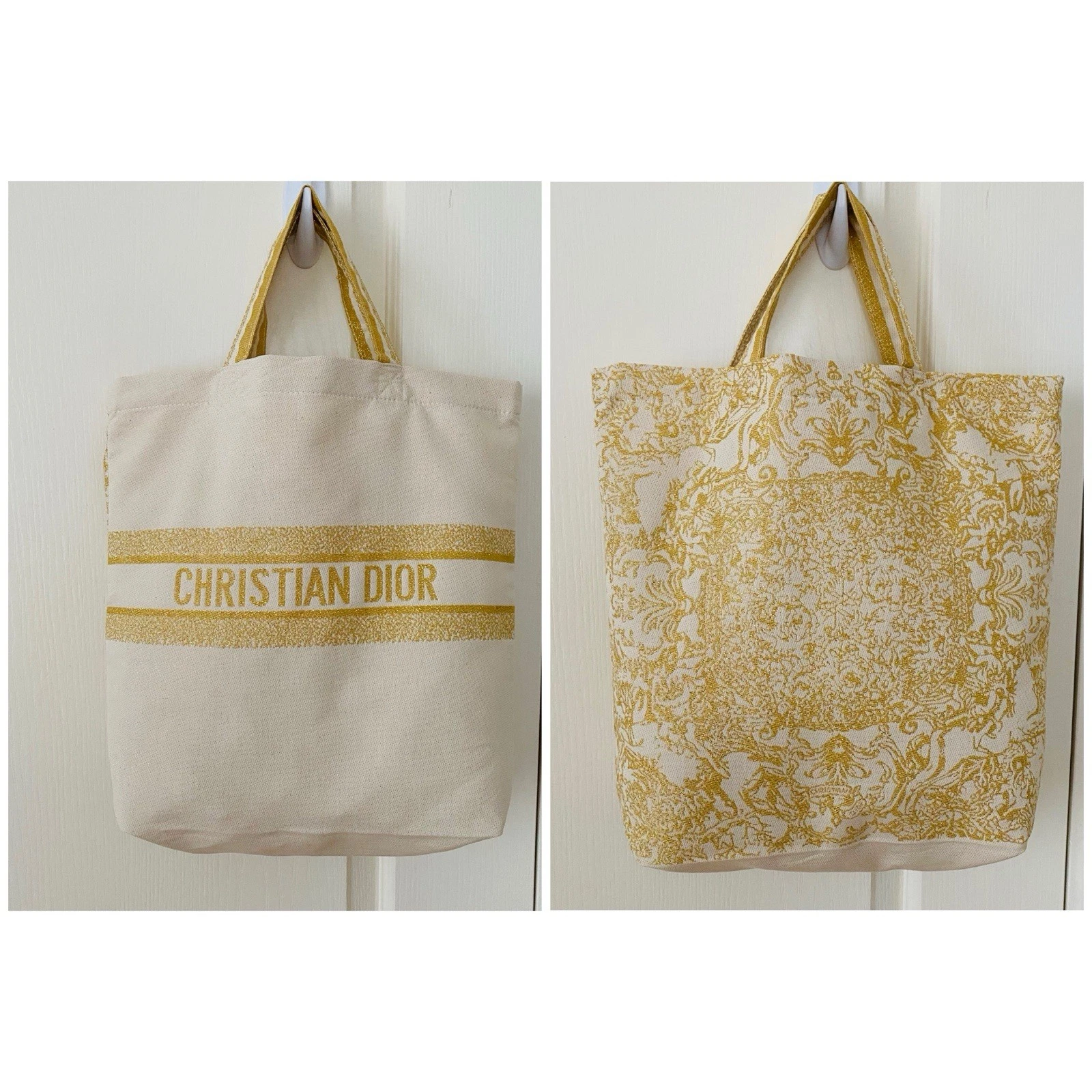 Sac fourre tout Christian Dior Made in Italy crème métallisée dorée voyage festif neuf