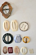 Estate Find. 12 Vintage Belt/Sash Buckles. Shell, MOP, Celluloid. Unique.