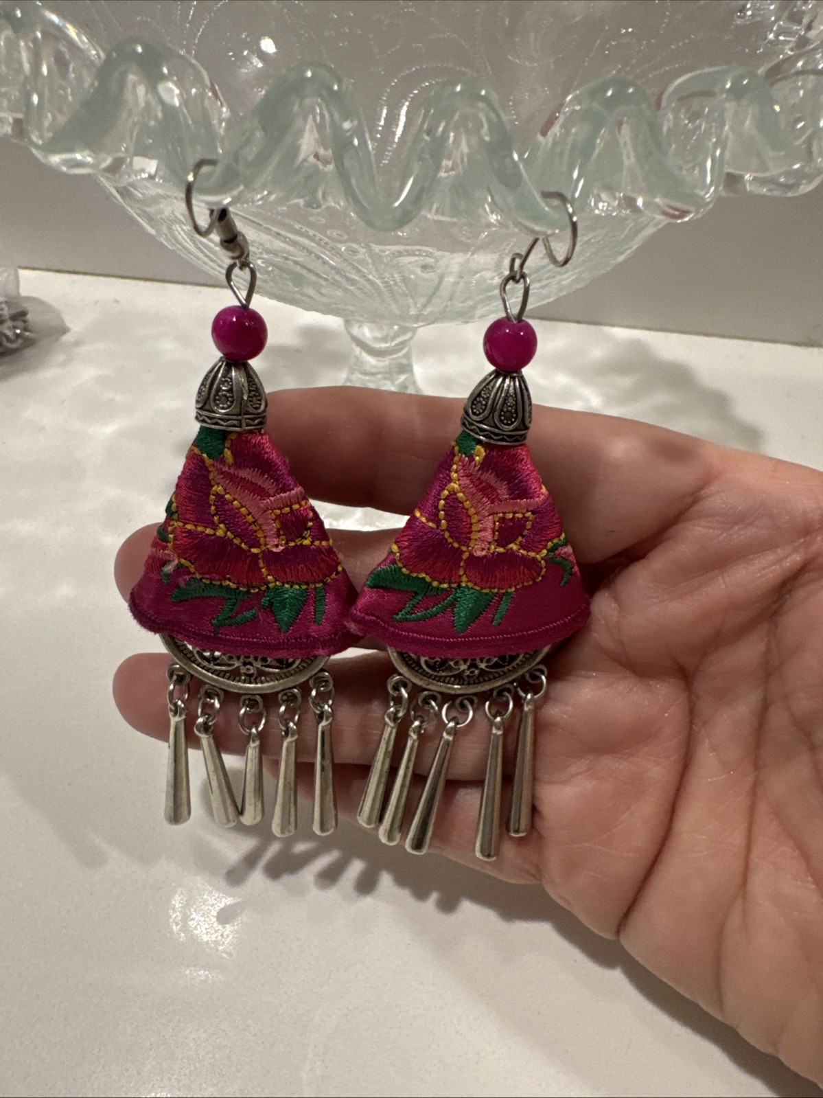Floral And Beads Hook Earrings