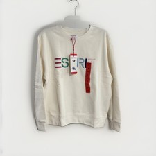 Esprit Women's Logo Fleece Crewneck Sweatshirt Cream Viral 80's Costco MED NEW