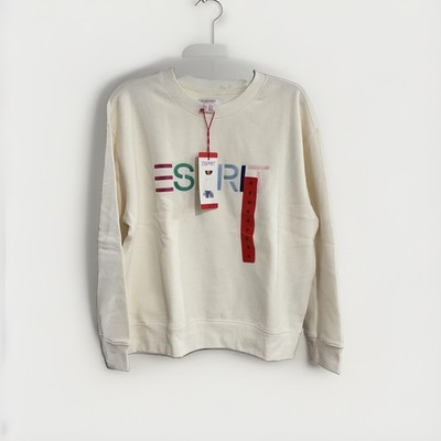 Esprit Women's Logo Fleece Crewneck Sweatshirt Cream Viral 80's Costco MED NEW