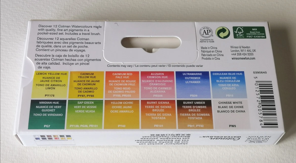 Winsor and Newton Cotman Acuarela Set Paleta Bolsillo Set, 13 Piezas Totalmente Nuevo