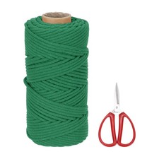 Braided Macrame Cord, 4mm x 109 Yards Cotton Rope with Scissors Deep Green 