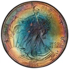 MS67 1995 $1 ASE Silver Eagle Dollar, PCGS Trueview- Vivid Rainbow Toned