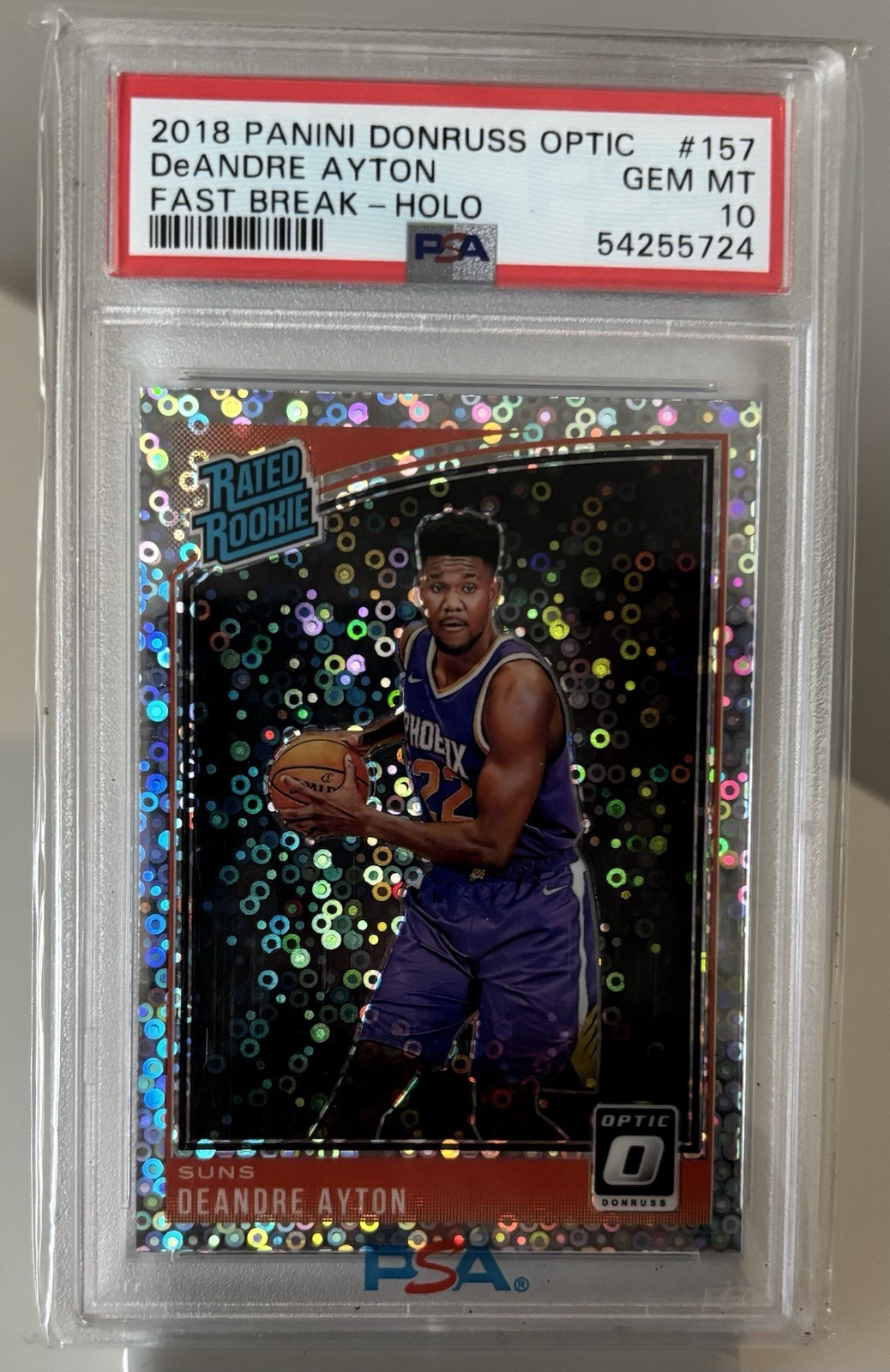 Deandre Ayton 2018 Optic #157 Fast Break Holo Rookie PSA 10