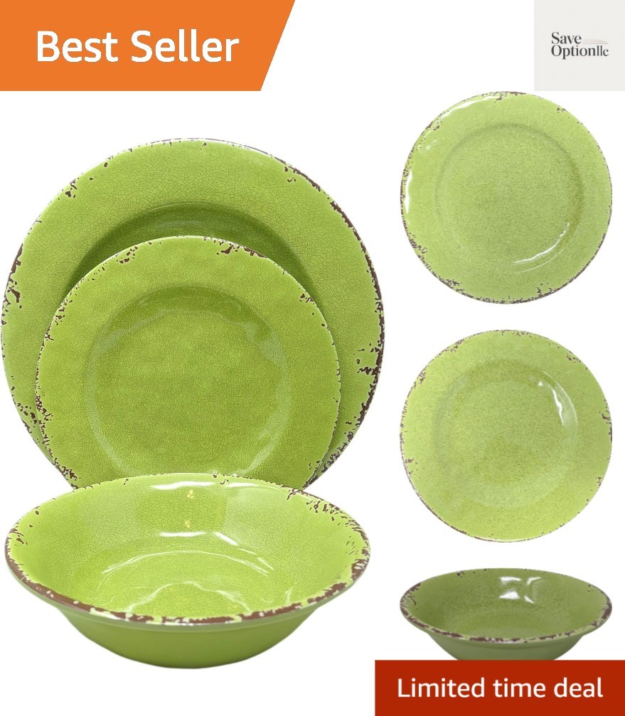 12 Piece Rustic Farmhouse Melamine Dinnerware Set, Service f