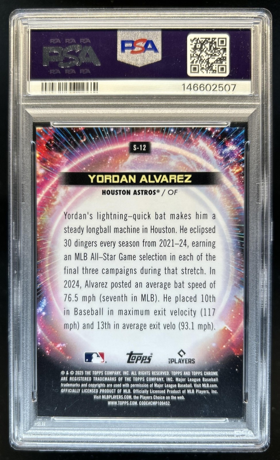 2025 Topps Cosmic Chrome Yordan Alvarez Supernova #S-12 Astros PSA 10 GEM MINT view 2