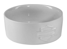 Harley-Davidson Sculpted Open Bar & Shield Logo Ceramic Pet Bowl, White