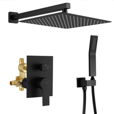 Brass Rainfall Shower System, Luxuly Bathroom Shower Faucet Combo Set Matte